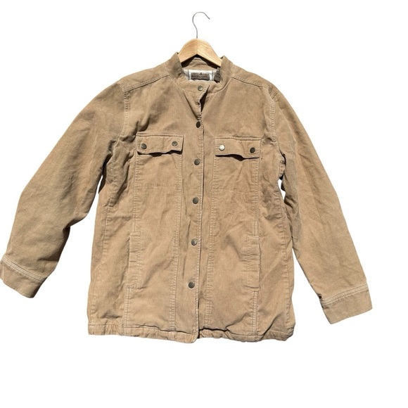 Women’s Khaki Corduroy Shacket L Snap Front Jacket Western Casual Oversized - Picture 3 of 10